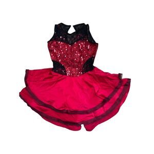 DANSCO Dance Unitard Leotard Dress Womens Medium MA Red Black